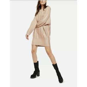 FREE PEOPLE Good As Gold Cream Puff Knit Sweater Dress